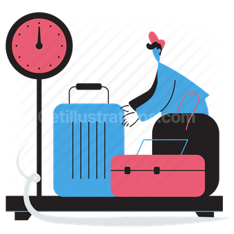luggage, baggage, suitcase, weigh, weight, airport, utilities, man, scale