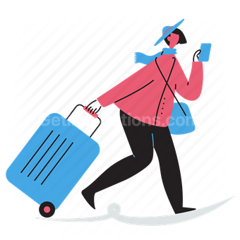 woman, luggage, baggage, suitcase, mobile, girl, smartphone