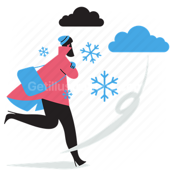 snow, snowflake, snowing, cloud, cloudy, clouds, woman, winter, cold