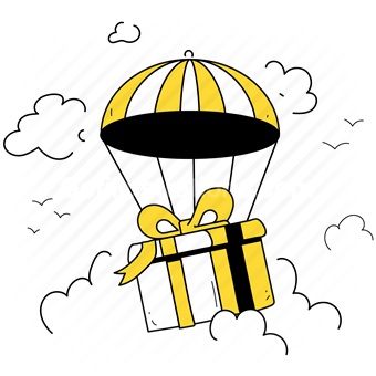 airdrop, present, gift, giveaway, parachute, deliver, logistic