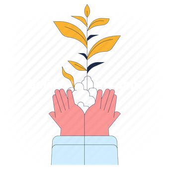 hand, gesture, growth, plant, nature, leaves, sprout
