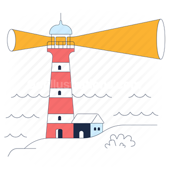 lighthouse, tower, building, sea, ocean, beach