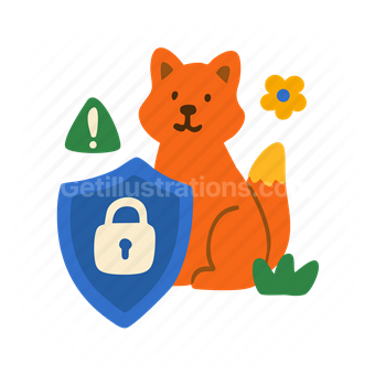 cat, shield, security, lock, flower, nature