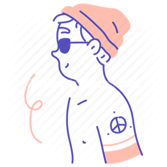 people, person, shirtless, beanie, sunglasses, man, male