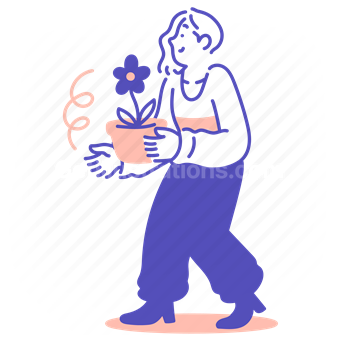 woman, girl, female, flower, pot, plant, people, person