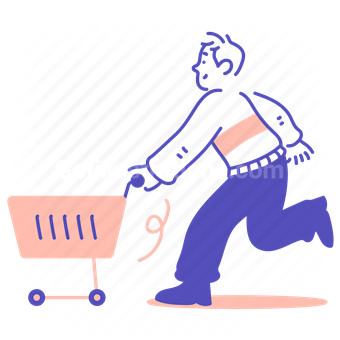 basket, cart, man, shop, store, purchase