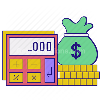 calculator, accounting, money, cash, banking, coin, bag, dollar