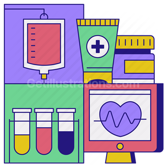 medical, health, laboratory, iv, bag, test tube, scan, monitor, screen