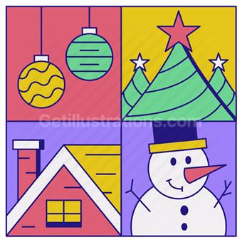 christmas, ornament, house, roof, snowman, decoration, tree, star