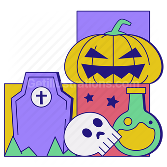 halloween, scary, spooky, pumpkin, skull, potion, bottle, grave