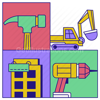 construction, hammer, tool, machine, equipment, drill, building