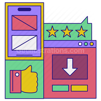 layout, rating, review, like, feedback, star, arrow, down, website, webpage