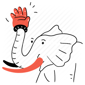 animal, elephant, hand, gesture, glove, wave, greeting