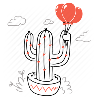 cactus, balloon, decor, decoration, plant, pot