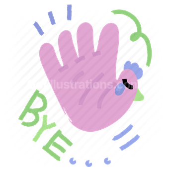 hand, gesture, chicken, bird, animal, bye, goodbye, sticker, character