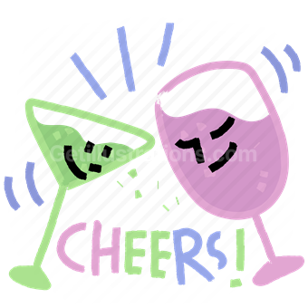 cheers, glass, drink, beverage, celebration, sticker, character