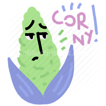 corny, corn, organic, sticker, character