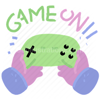 gaming, game, game on, controller, hand gesture, sticker, character