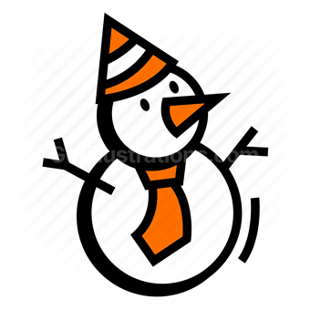 snowman, carrot nose, winter, party hat, Vector illustration