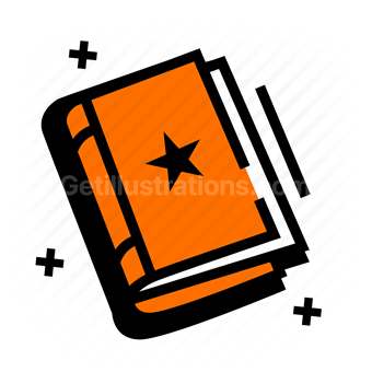 book, guidebook, star, orange, black
