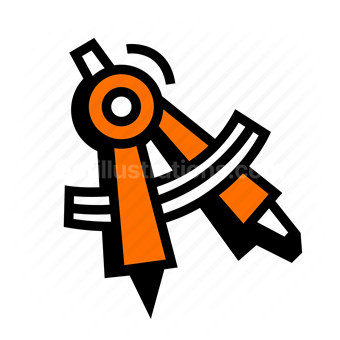 drafting tools, geometry, protractor, orange and black, Vector illustration