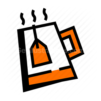 tea, teabag, hot beverage, steaming, Vector illustration