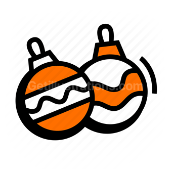 christmas ornament, holiday decoration, orange and white, Vector illustration
