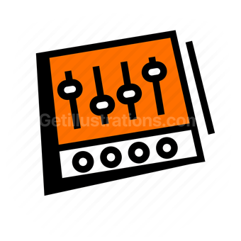 mixing console, audio equipment, sound engineering, music production, Vector illustration