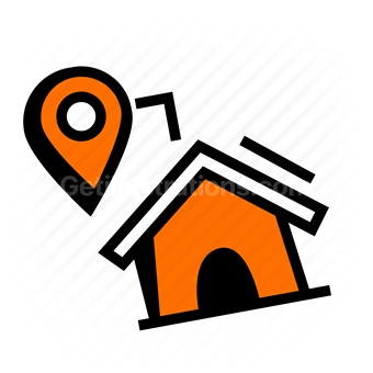 location pin, home, house, orange black, Vector illustration