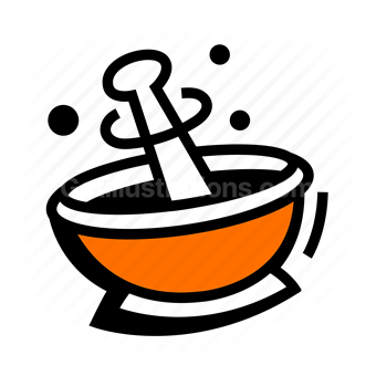 mortar, pestle, bowl, chemistry, Vector illustration