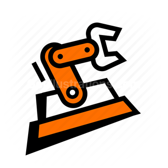 robotic arm, manufacturing, automation, assembly line, Vector illustration