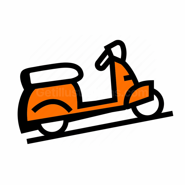 scooter, motorcycle, orange, black outline