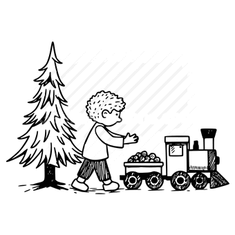 Christmas tree, Locomotive, Children, Holiday, Celebration, Winter