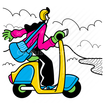 ride, scooter, vespa, transport, vehicle, woman, outdoors