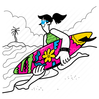 surf, surfing, bali, water, sea, ocean, beach, activity, woman