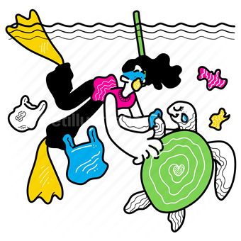 plastic, clean, dive, ocean, sea, environment, eco, woman