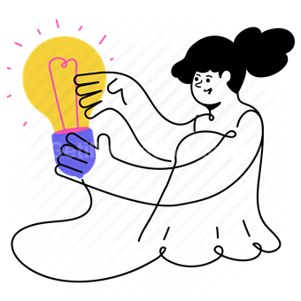 product, idea, thought, lightbulb, energy, power, development, woman