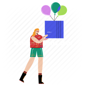 box, package, logistics, balloons, woman, shipping