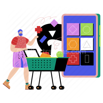 mobile, smartphone, cart, shopping, basket, shop, browse