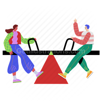 seesaw, playground, play, game, man, woman