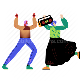 entertainment, boombox, speaker, electronics, party, dance, man, woman