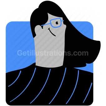 person, people, user, account, avatar, woman, female, glasses, nerd, long hair