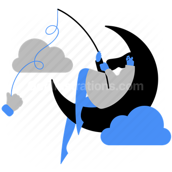 social network, fishing, fishing pole, likes, comments, moon, night