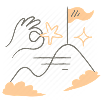 flag, mountain, target, hand, gesture, star