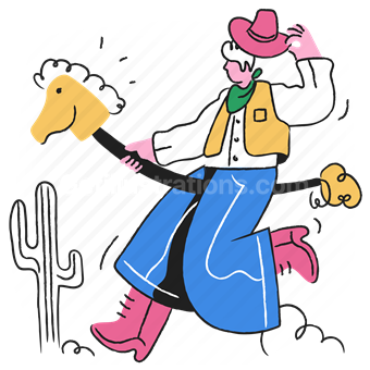 man, cowboy, hat, horse, desert, cactus, person, character, people