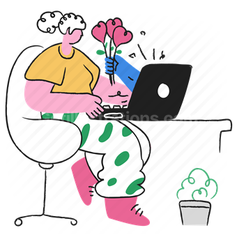 romance, romantic, virtual, date, laptop, computer, chair, desk, woman, character