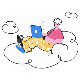 cloud, man, laptop, computer, leisure, person, character, people