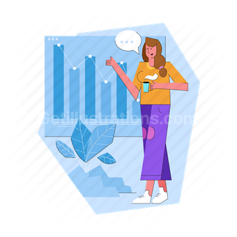 woman, conversation, speech, graph, chart, analytics