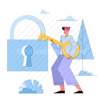 man, lock, protection, privacy, key