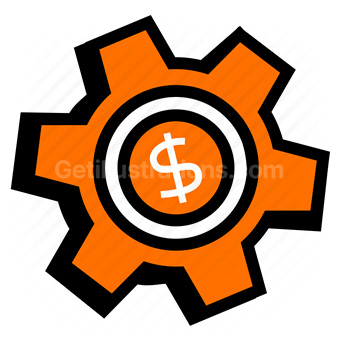 cogwheel, gear, dollar, money, configuration, options, preferences